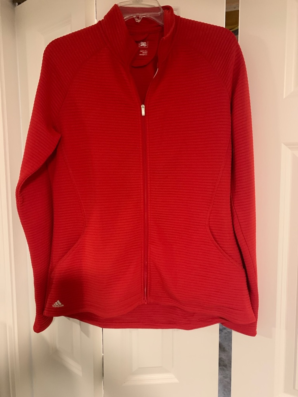 adidas Red Ribbed Full-Zip Jacket